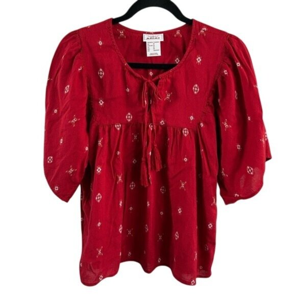 Ariat Red Western Boho Lightweight Bohemian Shirt Blouse Sz Medium - Picture 1 of 16